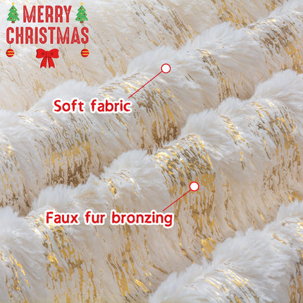Christmas Tree Skirt 72 inch, Bronzing Gold and White Christmas Tree Decorations Indoor Sequin Tree Collar Faux Fur Plush Rug Xmas Large Mat Decor Ornaments for 7.5ft-13ft Tree