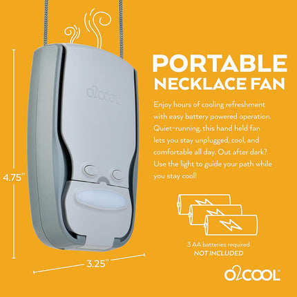 O2Cool Battery Powered Necklace Fan With Led Light, Lanyard, For Personal Cooling And Safety