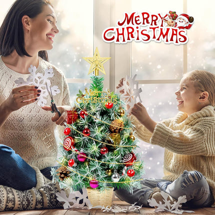 Tabletop Small Xmas Trees, 20" Prelit Mini Christmas Trees with Lights,Battery Operated Artificial Trees with Ball Ornaments,Xmas Lighted Decorations for Home Kitchen Dining