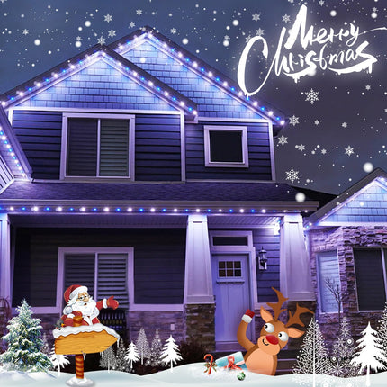 QITONG 4 Pack Blue and White Solar Fairy Lights, Each 33ft 100 LED Solar Christmas Lights, 8 Modes Silver Wire Solar Outdoor String Lights