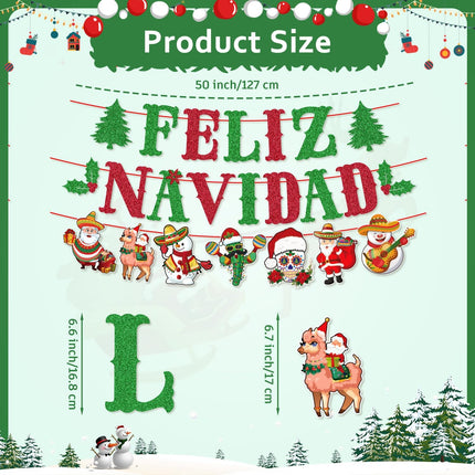 Glittery Feliz Navidad Banner Mexican Christmas Decorations Includes 1 Feliz Navidad Backdrop and 8 Hanging Swirls, Feliz Navidad Decorations for Home Office Fireplace Mantle