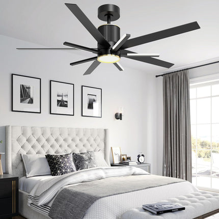 Black Ceiling Fan With Light And Remote，Black And Gold Ceiling Fans With Lights，56 Inch Modern Ceiling Fan With Light For Living