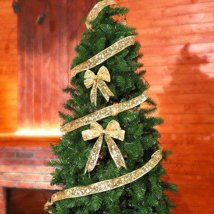 4 Pcs 65.62 ft Christmas Ribbon Fairy Lights Gold Christmas Lights Lighted Ribbon Garland for Christmas Tree Gold Garland Christmas Decorations Indoor Outdoor Party Decorations, Warm White
