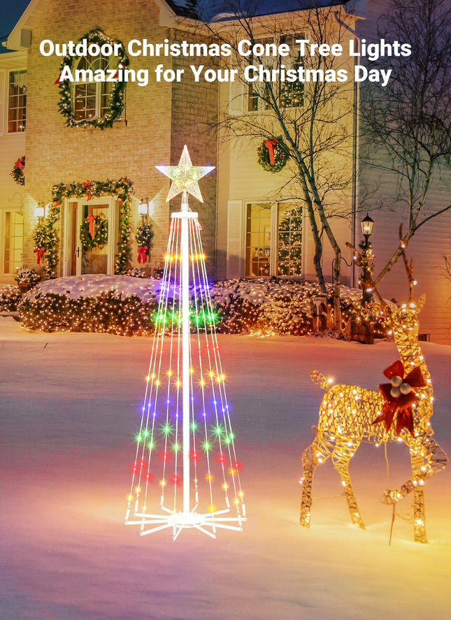 LED Christmas Cone Tree Light with Remote, 4 Feet 110 LED Outdoor Lightshow Christmas Tree with Star Topper, Dimmable Artificial Christmas Tree for Porch Yard Patio Indoor Decorations, Multicolor