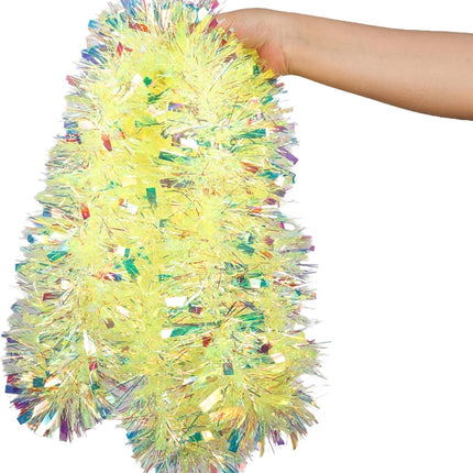 26.2 Ft Yellow Iridescent Garland, Metallic Tinsel Garland for Holiday Birthday Festival Party Decor, Hanging Sparkly Tinsel Garlands for Indoor Outdoor Home Decortions