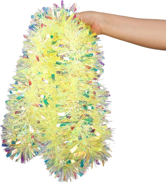 26.2 Ft Yellow Iridescent Garland, Metallic Tinsel Garland for Holiday Birthday Festival Party Decor, Hanging Sparkly Tinsel Garlands for Indoor Outdoor Home Decortions