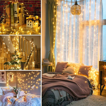 gresonic 33ft 100 LED String Lights Indoor Outdoor, Warm White Christmas Lights Clear Wire, 8 Modes Waterproof Twinkle Fairy String Lights Plug in for Tree Room Bedroom Wedding Decorations