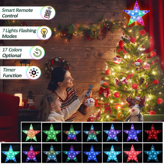 Christmas Star Tree Topper Lights 9.5inch 10LED Multicolour with Versatile Remote Controller 3AA Battery Powered for Lighted Treetop Xmas Tree Decoration（Indoor and Outdoor ）