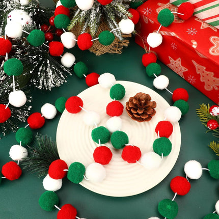 MARFOREVER 4 Pack 26.3 Feet Christmas Pom Pom Garland Ornaments Red White Green 30 Balls Garlands Christmas Felt Garland Hanging Supplies for Xmas School Classroom Fireplace Wall Home Party Decor