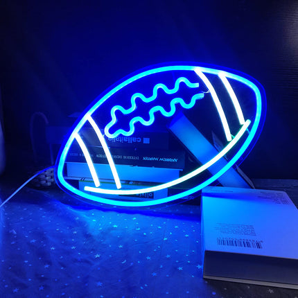 Ajoyferris Blue Neon Signs Football Shape Neon Signs for Wall Decor Neon Lights Neon Lights Signs Neon Led Sign Light Up Sign Neon Signs for Bedroom Kids Rugby Game Room College Party Christmas s