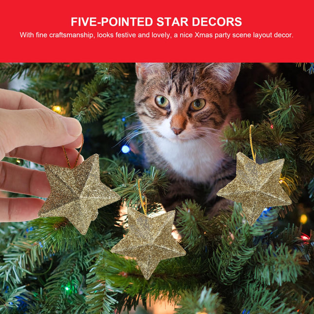 Beavorty 24pcs Pentagram Christmas Tree Christmas Star Ornaments Christmas Tree Baubles Christmas Balls Ornaments Mini Christmas Tree Hanging Ornaments Xmas Party Props Pendant PVC Delicate