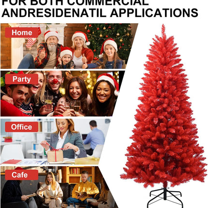 Kadunmina 4ft Artificial Red Christmas Tree Full Real Halloween Xmas Tree Premium Hinged Spruce Red Xmas Tree with 440 Branch Tips Easy to Assemble, Decoration for Indoor and Outdoor