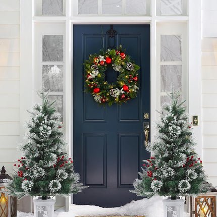 3FT Prelit Snow Flocked Christmas Tree with Prelit Premium 70 LED 8 Mode Battery Powered Mini Small Xmas Tree for Christmas Decoration ,Party,Home,Office,Outdoor,Indoor With Snowman White Base-1PC