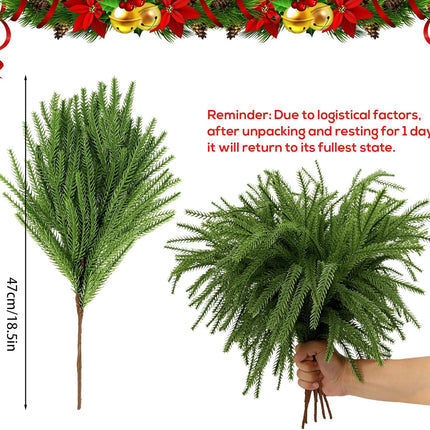 8PCS 18.5 inches Christmas Norfolk Pine Branches, Artificial Norfolk Pine Branches Faux Greenery Pine Stem, Norfolk Pine Picks for Garland Wreath Xmas and Home Garden Decor
