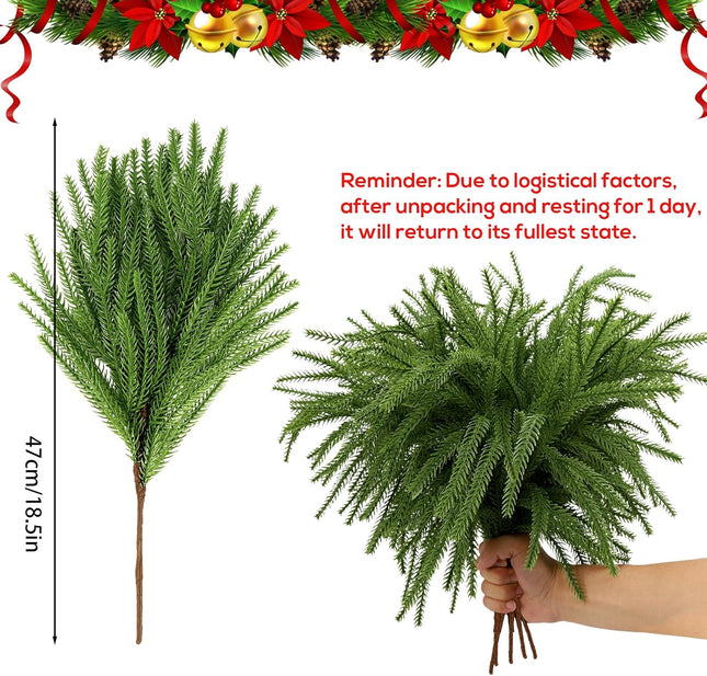 8PCS 18.5 inches Christmas Norfolk Pine Branches, Artificial Norfolk Pine Branches Faux Greenery Pine Stem, Norfolk Pine Picks for Garland Wreath Xmas and Home Garden Decor