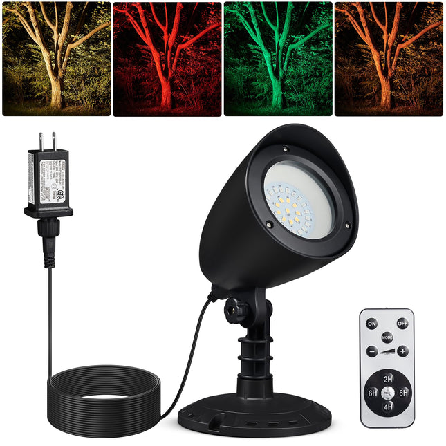 SURAIELEC Christmas Spotlight Outdoor, Remote Control LED Spot Lights, Indoor Plant Uplighting with Base, Landscape Light for Yard, Trees Decor, Red Green Yellow Warm Glow, Waterproof, 10FT Cord