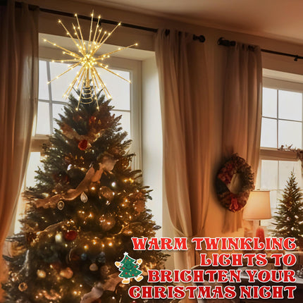 Meonum 16in Christmas Tree Topper with LED Light, 25 of 100 Lights Twinkle, Christmas Tree Star Topper for Christmas Tree Decor, Universal Size for Any Tree, Lightweight & Easy to Install(Golden)