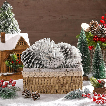 Tondiamo 6 Pcs Christmas Pine Cones for Crafts Large White Unscented Natural Pinecones Ornaments for Winter Christmas Holiday Craft DIY Wreath Vase Filler Home Wedding Decoration(6-7 Inch)