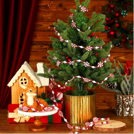 Zeyune 2 Pcs 13 Feet Christmas Candy Garlands Christmas Tree Garland Decorations Peppermint Beaded Candy Hanging Garland for Xmas Tree Wreaths Fireplace Holiday Party Supplies Home