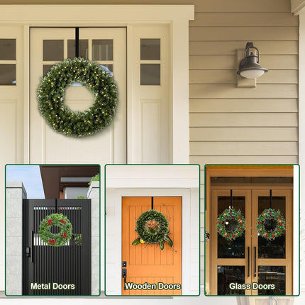 2 Pack 15” Wreath Door Hanger, Wreath Hooks for Front Door 40lb Load-Bearing, Metal Wreath Hanger for Welcome Sign Christmas Halloween Easter Decor (Black)