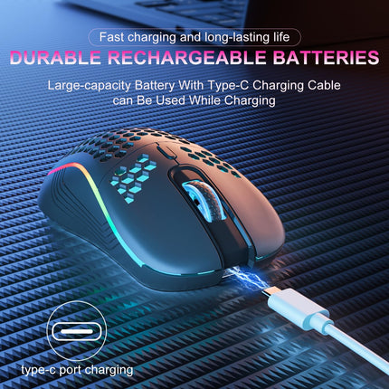 Wireless Gaming Mouse with Honeycomb Shell,USB Cordless 2.4GHz Ergonomic Wireless Mouse,Rechargeable RGB Backlight Computer Mouse for pc,Laptop,Computer(Black)