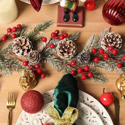 6FT Artificial Christmas Garland with Holly Berries Pinecones Pine Needle Winter Greenery Garland for Holiday Mantel Stairs Fireplace Table Runner Centerpiece Decoration