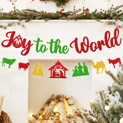 Merry Christmas Decoration Joy to The World Sign Banner Felize Navidad Garland Decor Let Jesus Light Your Way Backdrop Nativity God Bible Theme Xmas Party Event Anniversary Gala Celebration Supplies