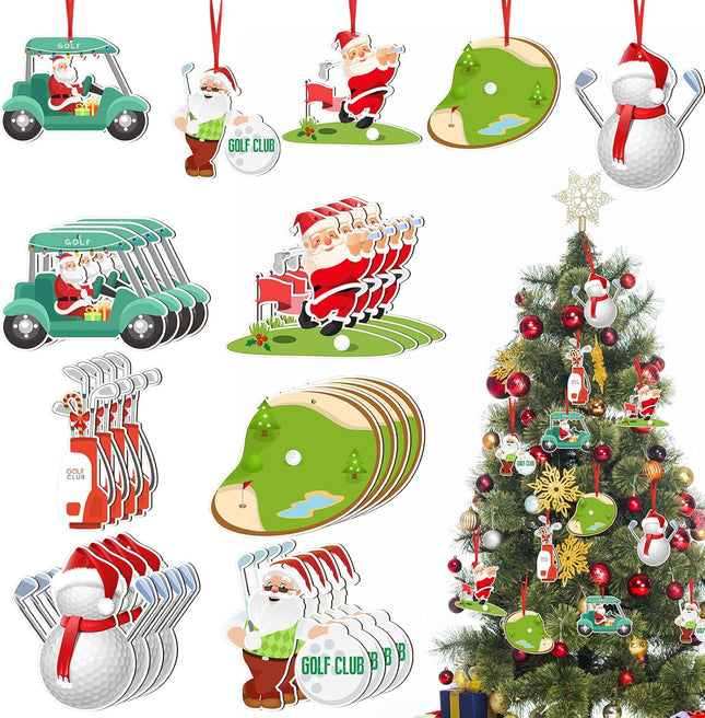Amyhill 24 Pcs Golf Christmas Ornament Wood Golf Ornament Christmas Sewing Ornament Retro Quilting Queen Ornament Decorative Hanging Decor for Holiday Party Xmas Tree, 6 Styles (3.2 Inch,Golf)