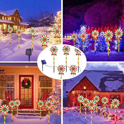 Christmas Solar Lollipop Pathway Lights 5 Pack Outdoor Candy Cane Stake Light with Bow Waterproof Walkway Xmas Outsides Garden Yard Lighting Landscape Decorative Decoration