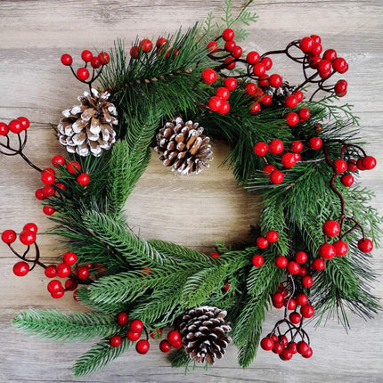 Christmas Artificial Pine Garland with Spruce Cypress Berries Frosted Pinecones Winter Greenery Garland for Holiday Season Mantel Fireplace Table Runner Centerpiece Decoration 6.6 feet