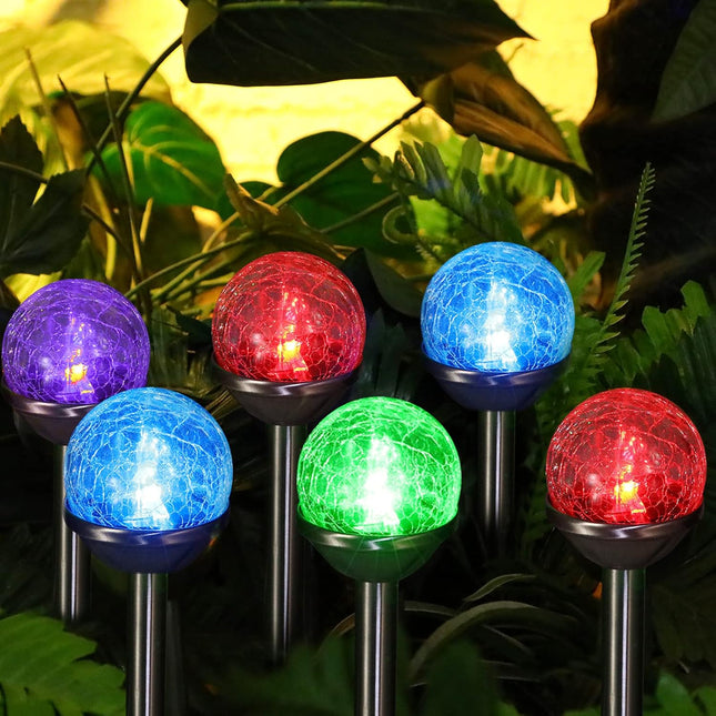 Honoson 6 Pieces Crackle Glass Solar Lights Led Color Changing Solar Lights Outdoor Lawn Lights Solar Lights For Christmas Garden