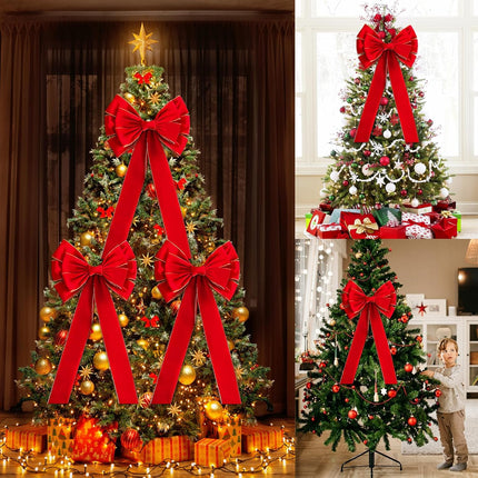 Red Christmas Large Velvet Bows: 36" x 18" Golden Edged Velvet Bow - Christmas Tree Topper Ornament Bow for Christmas Tree Wreath Door and Fireplace Decoration (6, Red)
