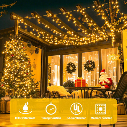 JMEXSUSS 2 Pack 100 LED Warm White Christmas Lights Outdoor, 33ft Connectable Christmas Tree Lights Plug in, 8 Modes Clear Wire Christmas String Lights for Christmas Tree Indoor Xmas Party Decorations