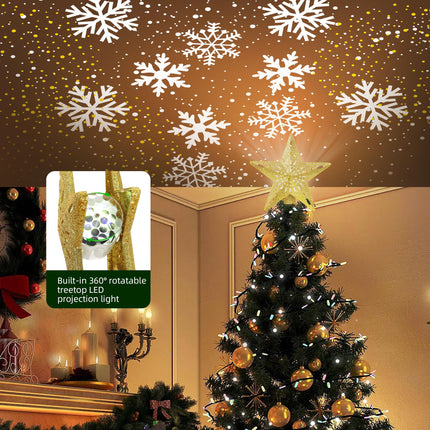 Samyoung Christmas Tree Topper Lighted with 6 Projection Modes Star Tree Topper Built-in LED Rotating 3D Lighted Glitter Star Decorations Projector Tree Topper for Christmas Tree