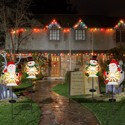 4 Pack Christmas Metal Lights Outdoor Solar Stake Light Snowman Christmas Garden Stake Light with Warm Lights Solar Christmas Yard Decor for Garden Lawn Pathway Holiday Winter (Lovely Style)