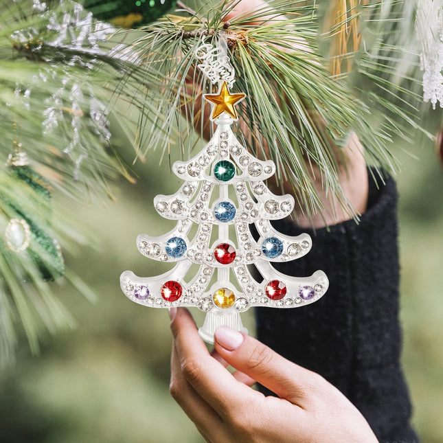 5" Decorative Christmas Tree Ornament, Metal Christmas Hanging Ornament for Tree Christmas Engraved for Christmas Keepsake s Xmas Holiday Home Party Decorations with Large Colorful Crystals