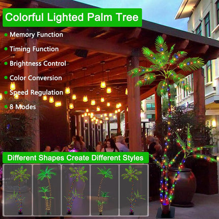 6FT Lighted Artificial Palm Tree with Three Trunks and 260 LED Lights with Remote Control and App Waterproof for Tiki Bars, Patios,Beaches,Yards Pool, Cruise Party-Warm White to Multicolor