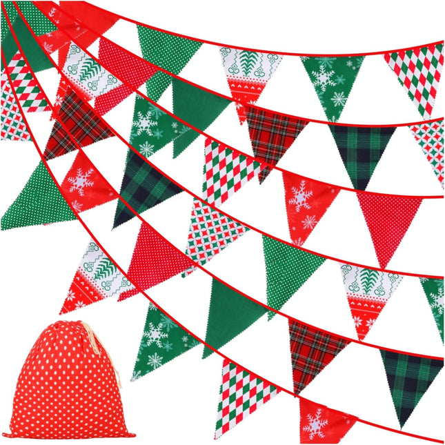 Tatuo 40 Feet Christmas Fabric Pennants Bunting Banner Triangle Flag Garland Vintage Bunting 42 Pcs Floral Triangle Flags Cloth Garland for Birthday Christmas Party Decoration