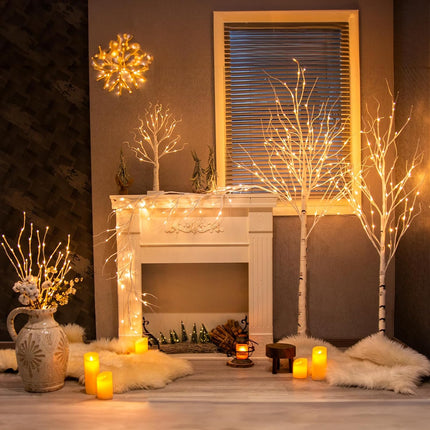 Vanthylit Lighted Christmas Garland, 6 FT White Birch Garlands with 48 LED Warm White Lights, Waterproof Outdoor White Twig Branch Garland Plug in Xmas Decoration for Bedroom Fireplace Mantle Mantel