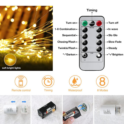 LetsFunny Fairy Christmas String Lights Copper Wire Lights, 225 LED DIY 8 Modes Dimmable Lights with Remote Control, Decorative Hanging Bursting Star Lights Christmas Indoor Outdoor Decoration