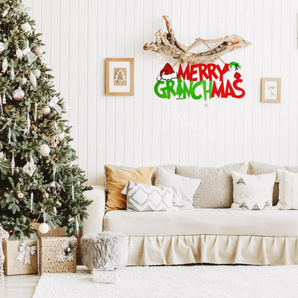 Grinch Christmas Decorations Merry Grinchmas Wooden Door Hanging Sign for Outdoor Indoor Wall Tree Ornaments Xmas Holiday Party Supplies