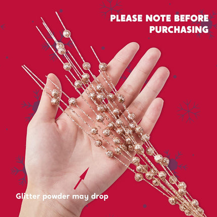 Joiedomi 24 pcs Christmas Tree Berry Stem (Rose Gold) Ornaments, Glittery Decorative Bead Sticks, Glittery Twigs, Picks, Branches for Christmas Tree, Small Vase, Holiday, Wedding, Party Decorations
