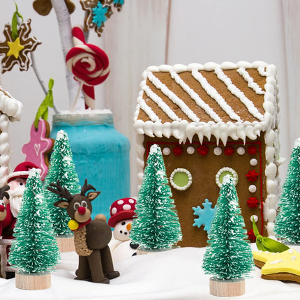 72 Pcs Mini Artificial Christmas Trees with Wood Base, Green