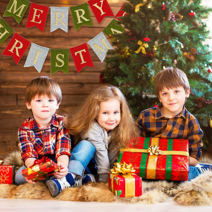 AnyDesign Christmas Banner Glitter Merry Christmas Felt Banner Pre-Assembled Holiday Bunting Garland for Christmas Party Supplies Home Office Farmhouse Front Door Fireplace Mantel Wall Decorations
