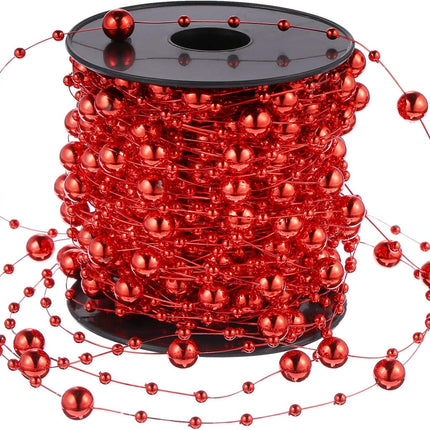 Pangda 65.6 Feet Christmas Tree Beads Garland Plastic Pearl Strands Chain for Christmas Wedding Decoration (Red)