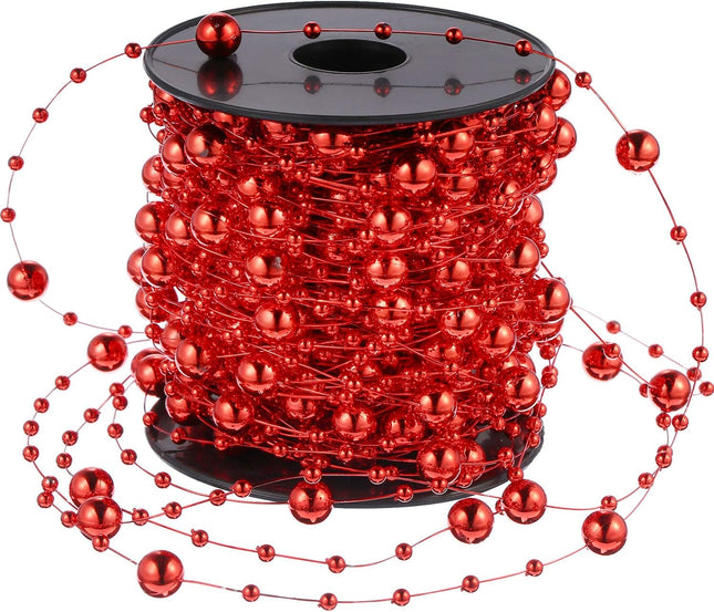 Pangda 65.6 Feet Christmas Tree Beads Garland Plastic Pearl Strands Chain for Christmas Wedding Decoration (Red)