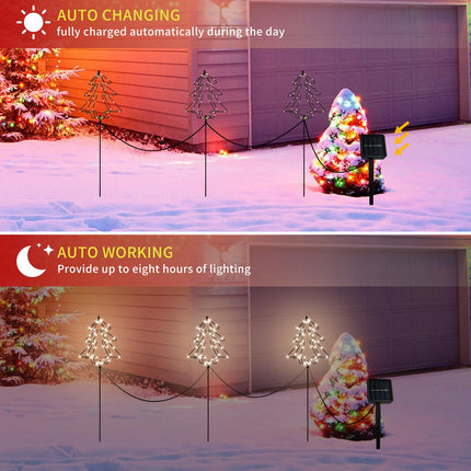Solar Christmas Tree Pathway Lights Outdoor, 3 Pack Solar Garden Lights, 144 LED Christmas Lights Outside, Waterproof Solar Lights for Pathway Patio Yard Decorations (2FT, Warm White)