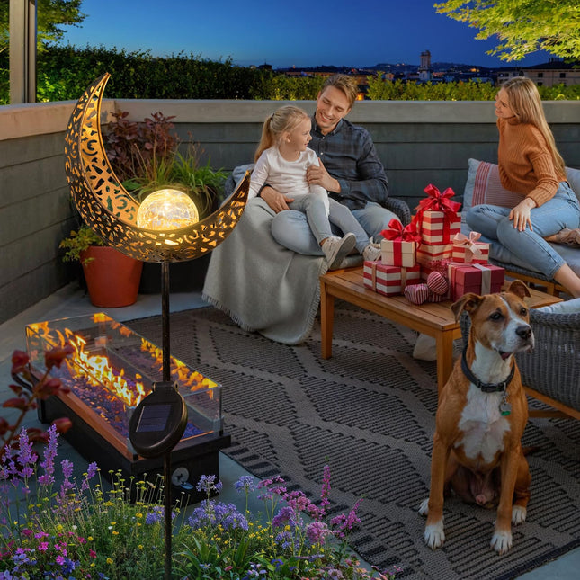 HOMEIMPRO Moon Solar Lights Outdoor Garden Stakes, Waterproof Crackle Glass Metal Decorative Lights for Lawn, Patio Accessories, Backyard Decorations Birthday,Christmas Mom Grandma (Bronze)
