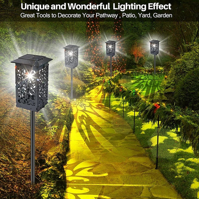 4 Pack Solar Pathway Lights, Solar Powered Outdoor Lights, Waterproof High Lumen Outdoor Solar Lights, Metal & Glass Garden Lights, for Patio, Yard Lawn and Garden
