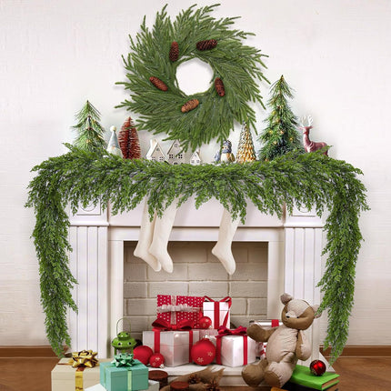 6 Ft Christmas Norfolk Pine Garland Artificial Pine Greenery Garlands Real Touch Winter Pine Garland for Mantle Fireplace Stairs Railing Table Wall Front Door Porch Home Decor